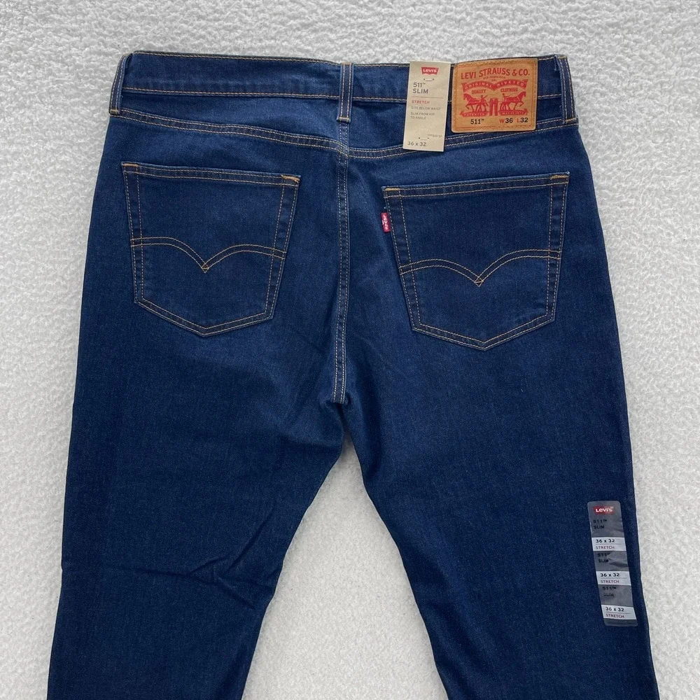 Levis 511 Jeans Mens 36x32 Blue Slim Fit Dark Wash Denim Grunge Skater Preppy